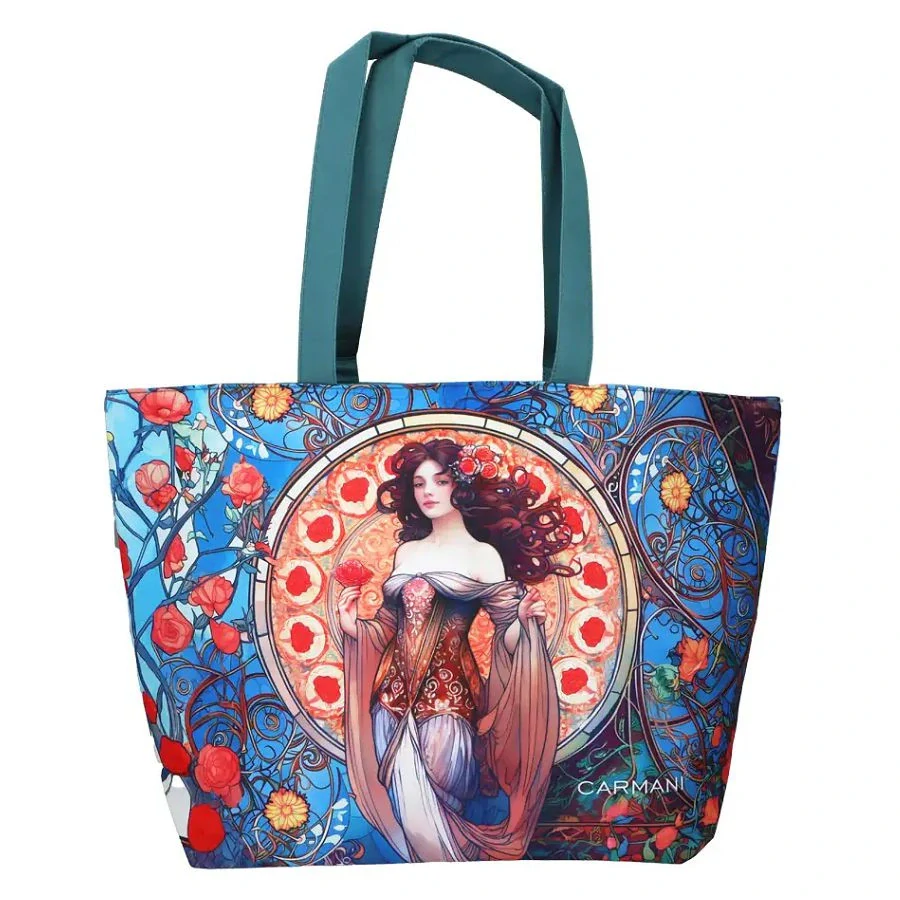 🎨👜 Nákupní taška přes rameno – Alfons Mucha (volná inspirace) – Carmani® 👜🎨