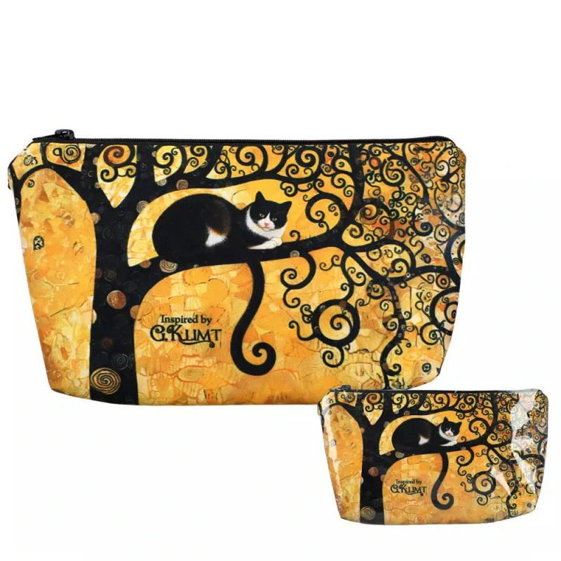 🐈⬛✨ Kosmetická taška se zipem – inspirace Gustav Klimt – Kočka na Stromě života ✨🐈⬛