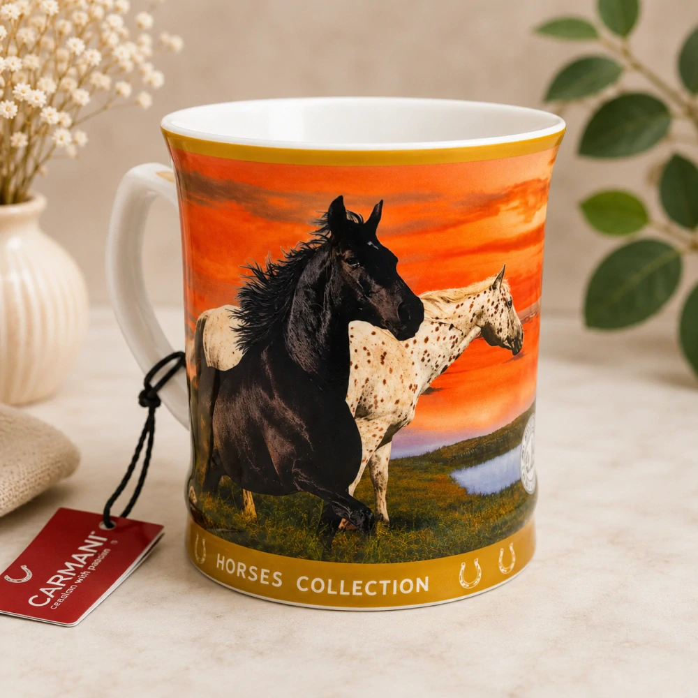 🐎☕ Carmani – Porcelánový hrnek Horses Collection v dárkové krabičce, 480 ml 🌅🎁