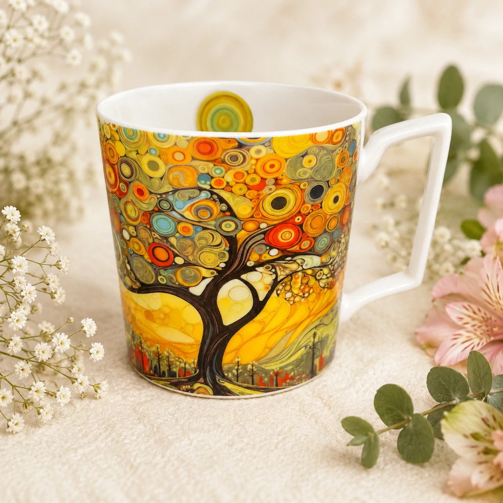 🌳☕ Dárkový porcelánový hrnek – motiv Strom života 🎁✨