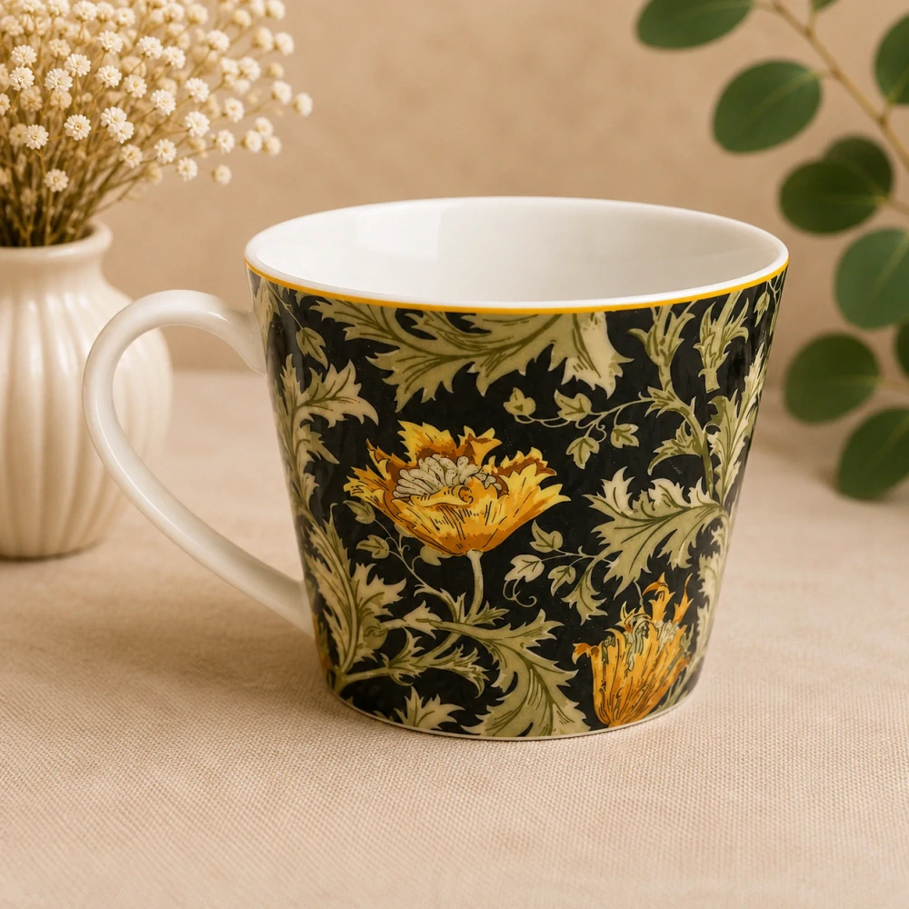 🌼☕ Carmani® – Velký porcelánový hrnek William Morris „Chrysanthemum“ v dárkové krabičce, 610 ml 🎁✨