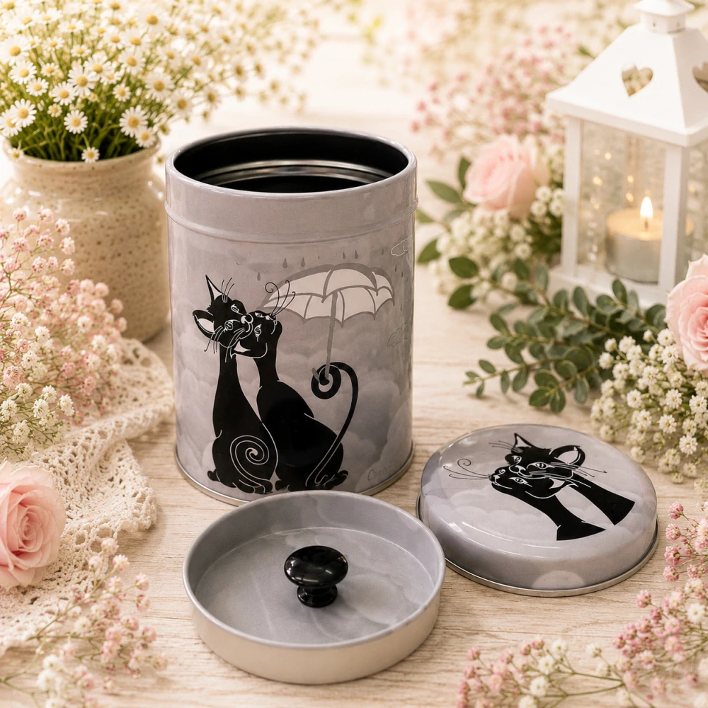 🐱☕ Plechová dóza na kávu, čaj nebo cukr – Crazy Cats 🖤