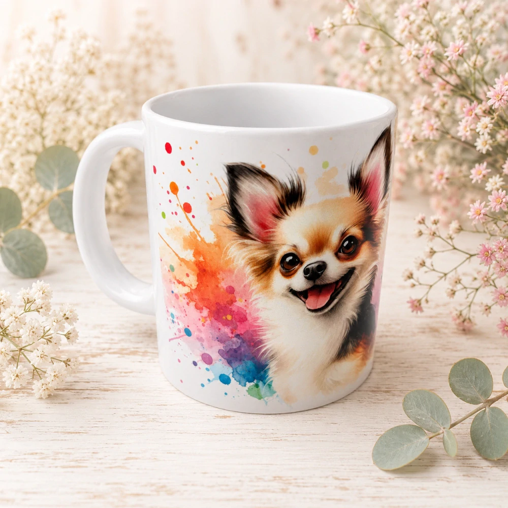 🐶☕ Porcelánový hrnek s motivem čivavy – cca 300 ml 🌈💖