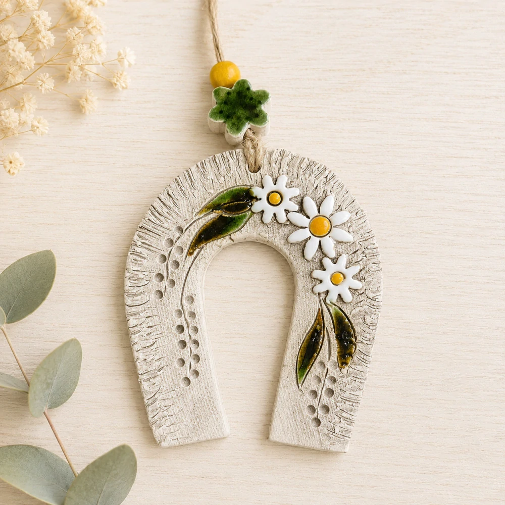 🍀🌼 Keramická podkova pro štěstí s květinami 🌼🍀