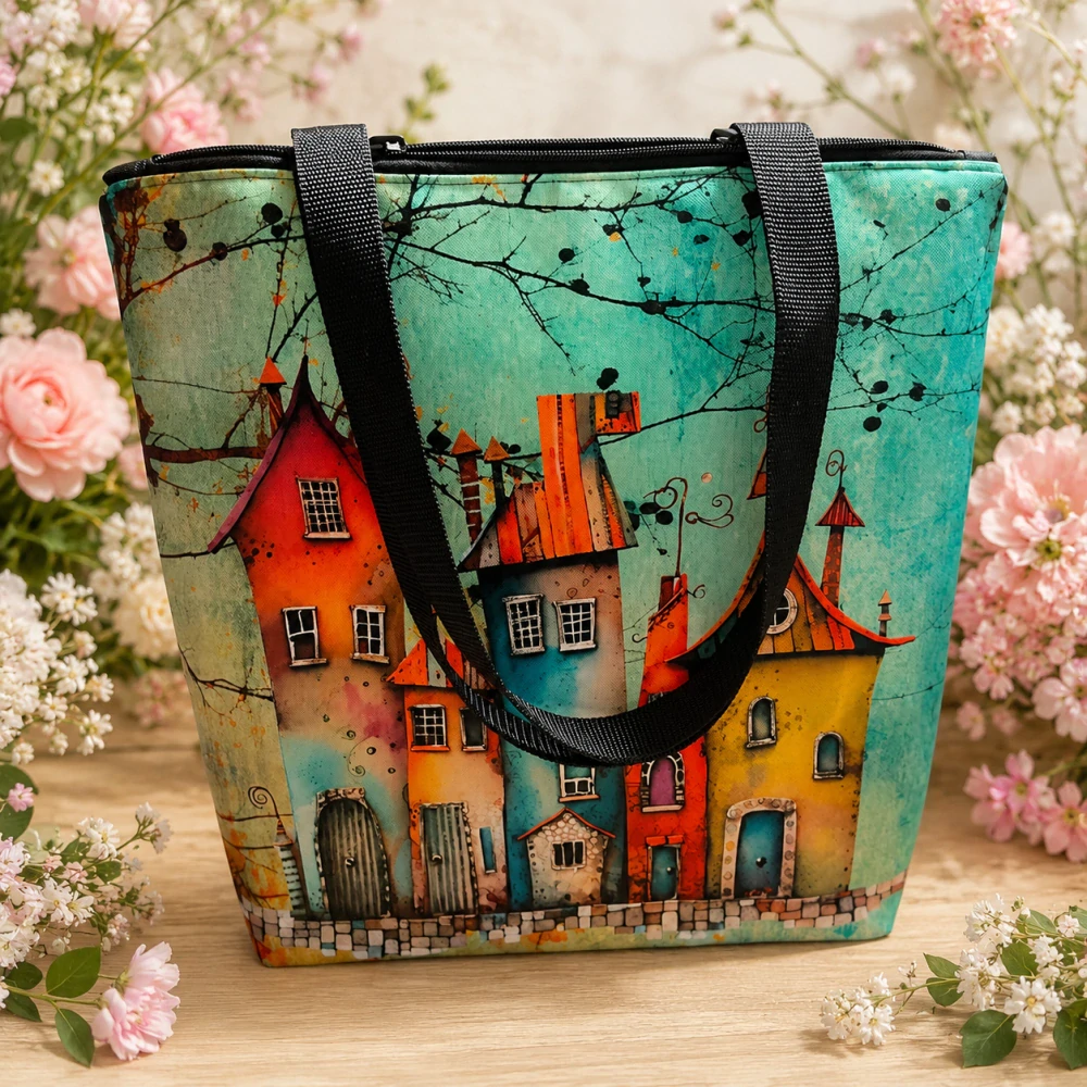 🐱🧡 Taška na zip s originálním motivem domečků 👜✨