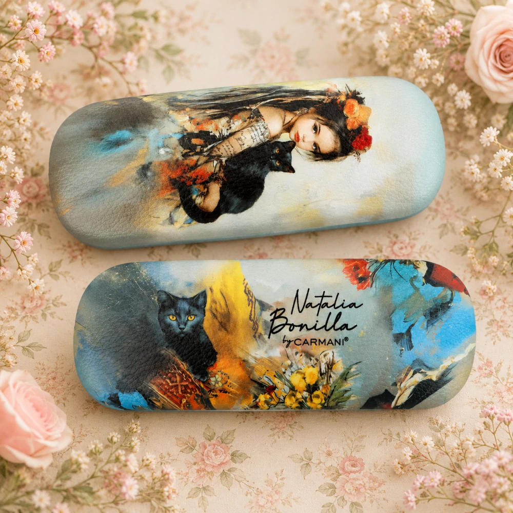 👓🐈 CARMANI – Pouzdro na brýle Natalia Bonilla „Dívka s kočkou“ 🎨✨
