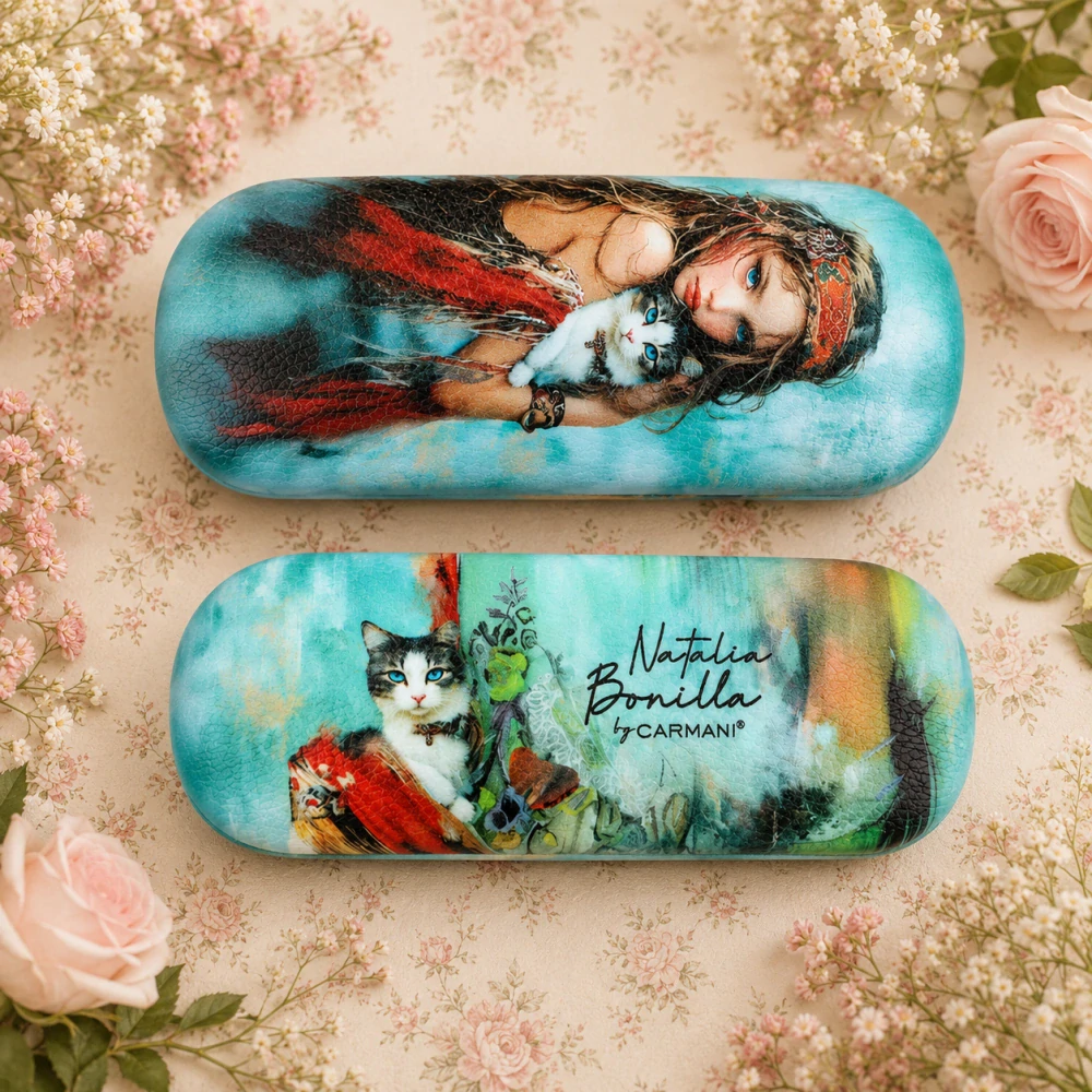 👓🐱 CARMANI® – Pouzdro na brýle Natalia Bonilla „Dívka s kočkou“ 🎨✨