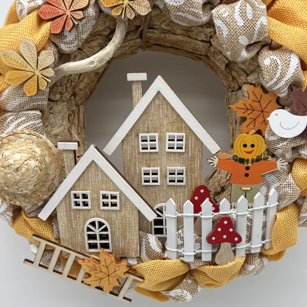 🍂🏡 Rustikální podzimní věnec s domečky 🏡🍂