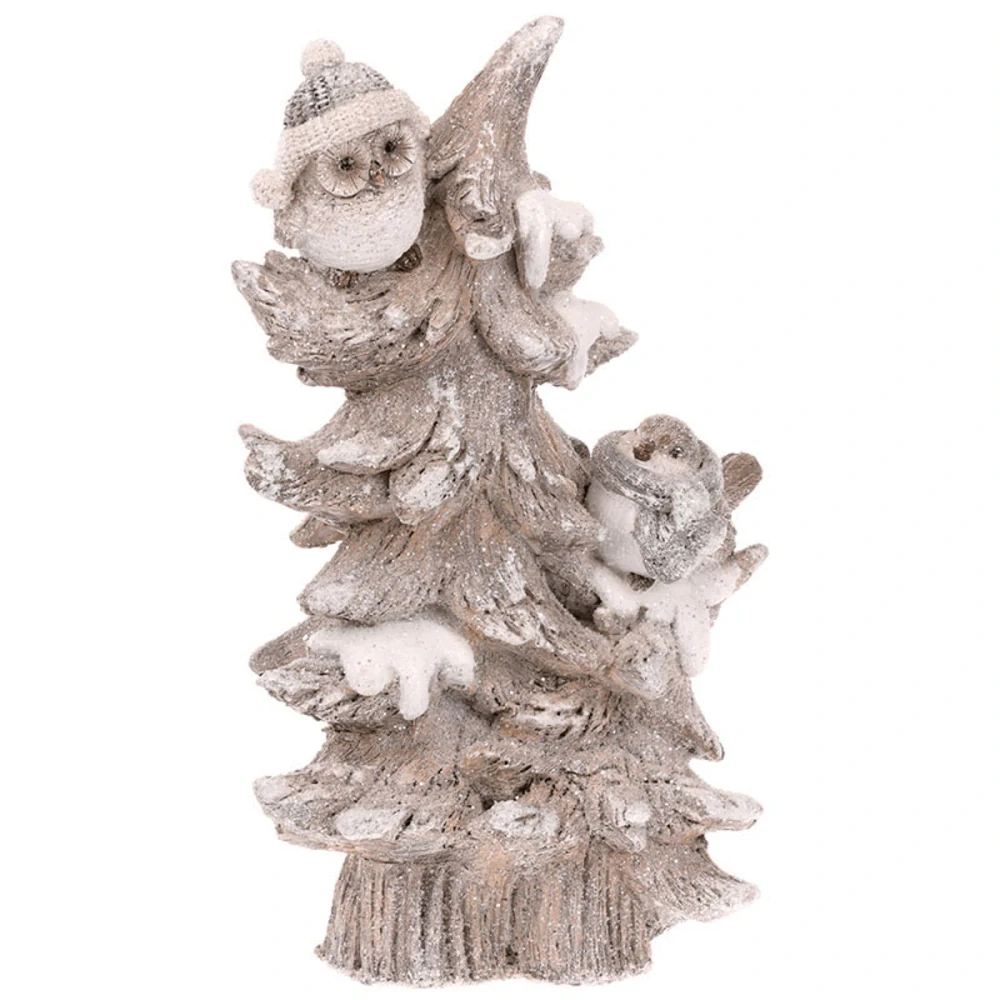 🦉 Zimní dekorace – sova a ptáček na zasněženém stromě ❄️🌲
