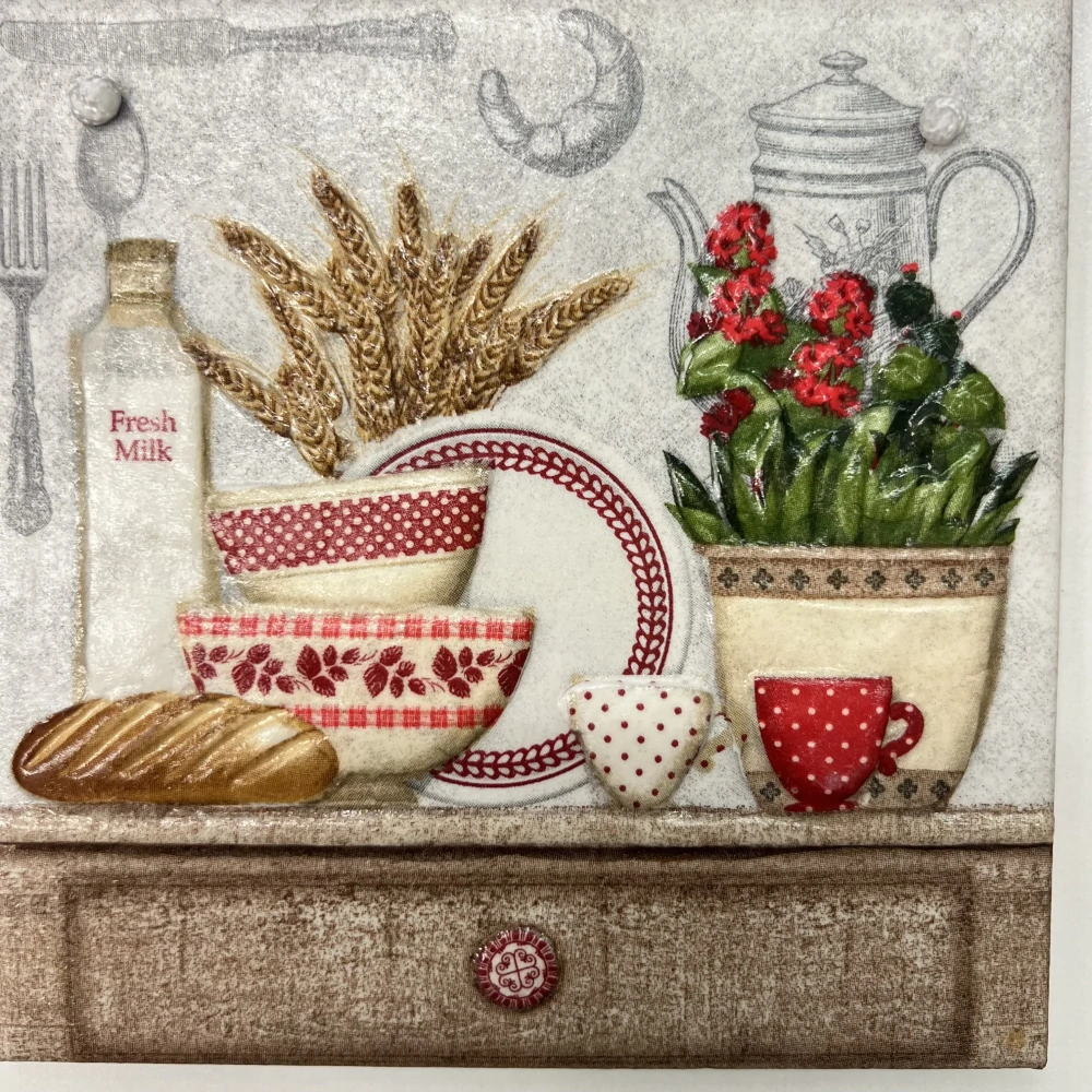 🍞🌾 Keramická dlaždice zdobená technikou Decoupage 3D 🌾🍞