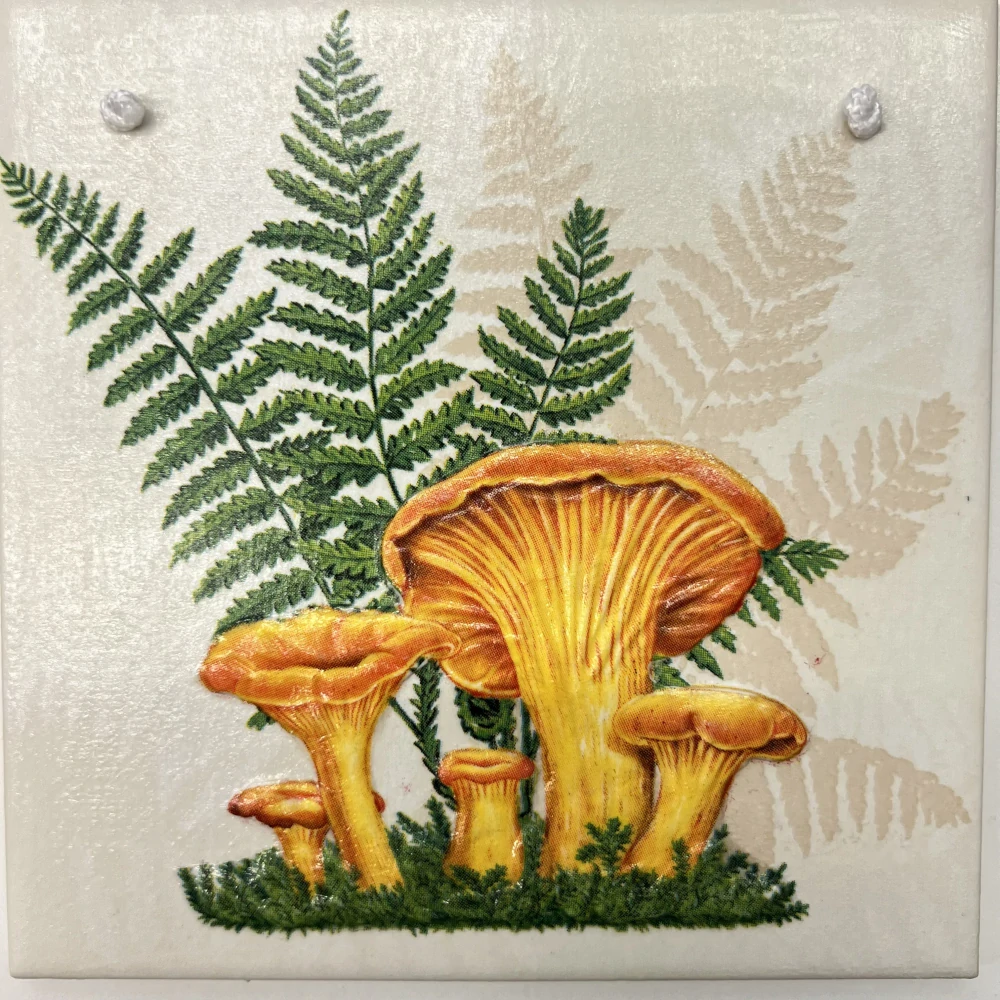🍄🌿 Keramická dlaždice zdobená technikou Decoupage 3D 🌿🍄