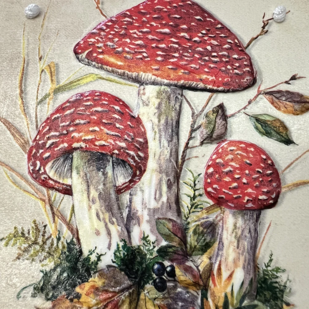 🍄🍂 Keramická dlaždice zdobená technikou Decoupage 3D 🍂🍄