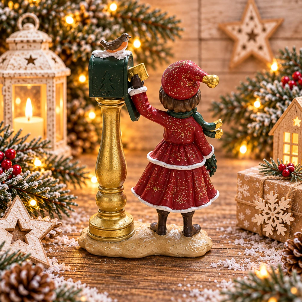 🎄 Vánoční figurka – holčička u poštovní schránky 🎄