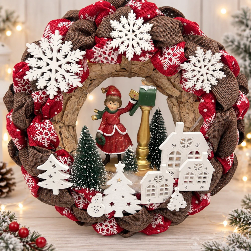 🎄 Vánoční svítící věnec – zimní městečko