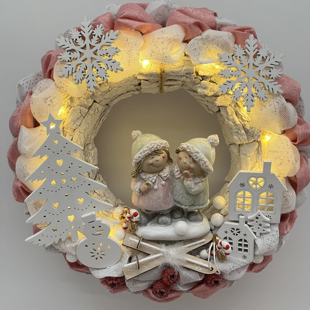 🎄 Vánoční svítící věnec – zimní děti ✨