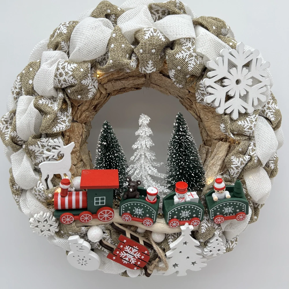 🎄 Vánoční svítící věnec s vláčkem 🎄