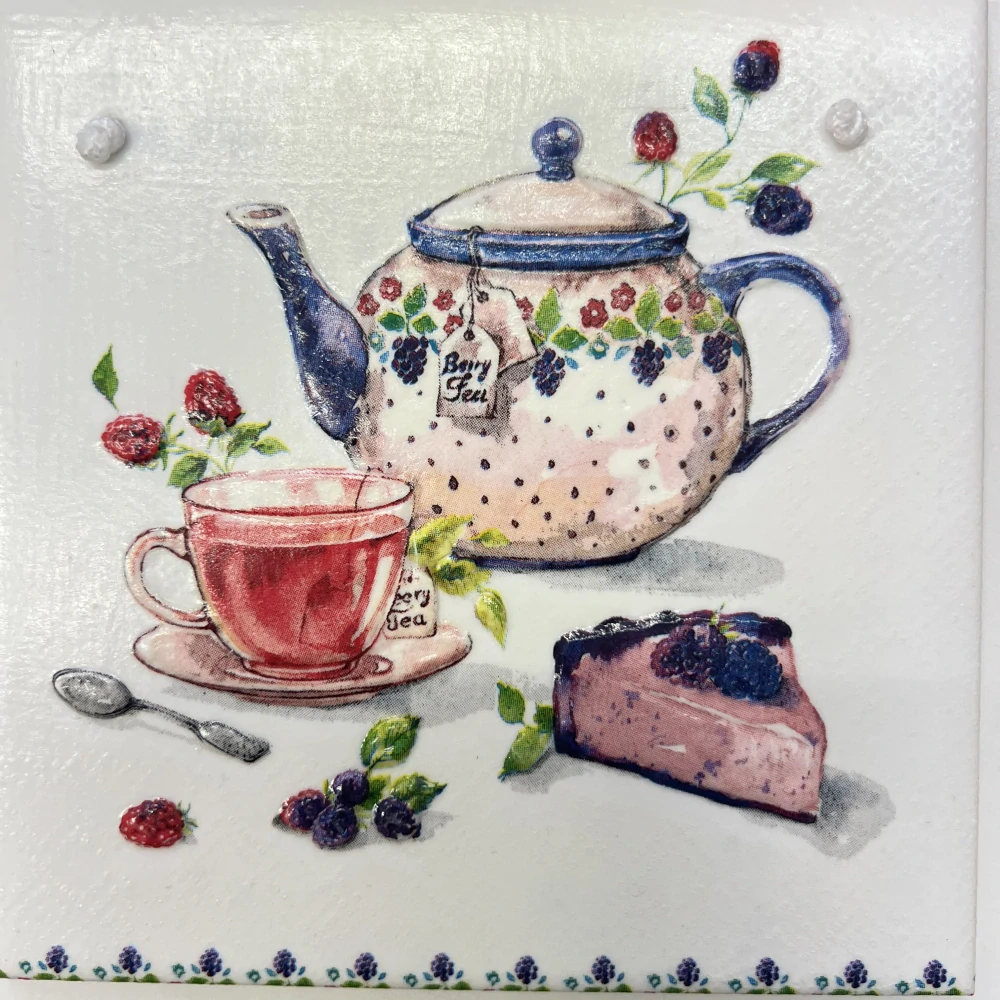 🫖🍰 Keramická dlaždice – Čajová pohoda 🫐🌿