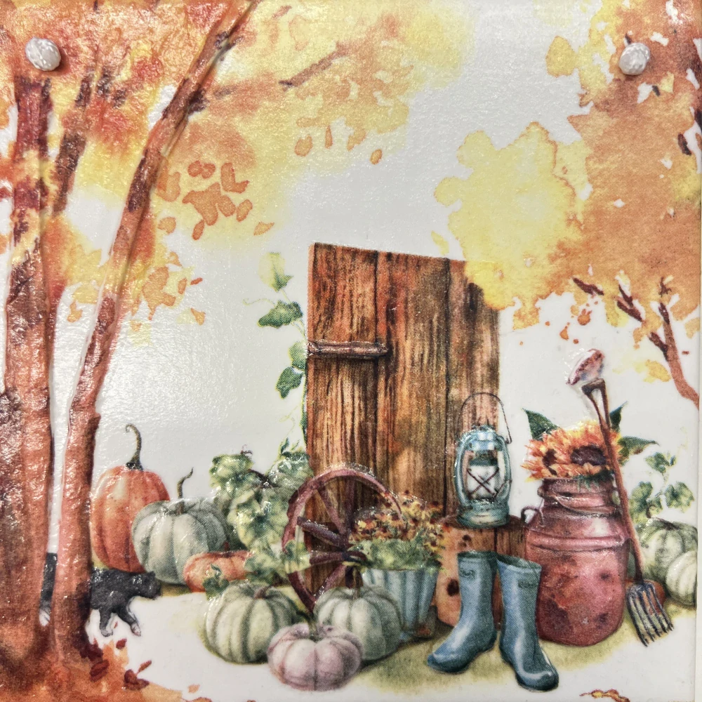 🍂🎃 Keramická dlaždice – Podzimní zahrada 🍁✨