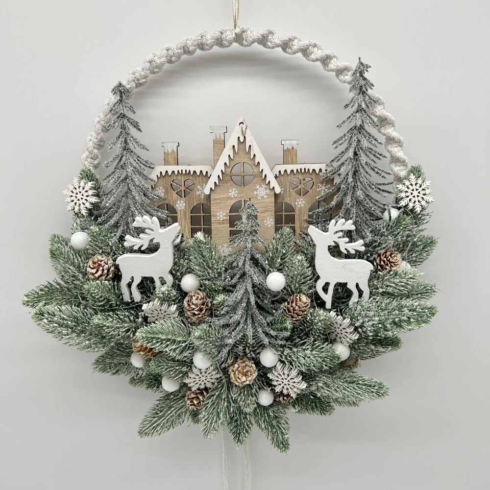 🏡🦌 Závěsná zimní dekorace s jeleny a LED osvětlením