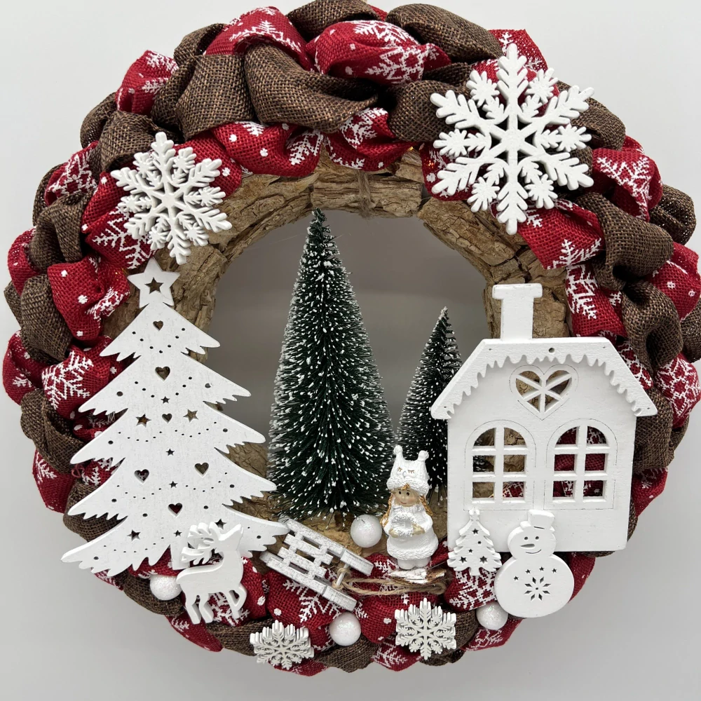 🎄❤️ Vánoční věnec s domečkem a LED osvětlením