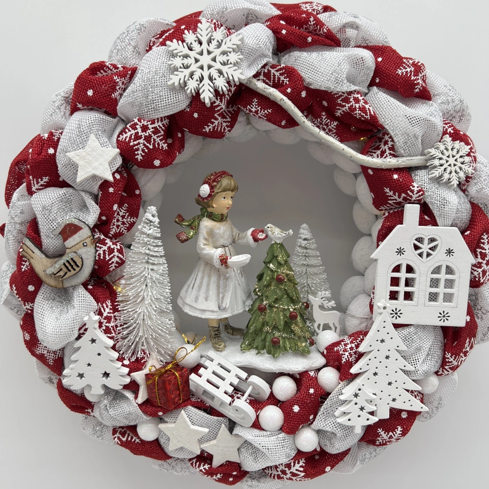 🎄❤️ Vánoční věnec s holčičkou a LED osvětlením