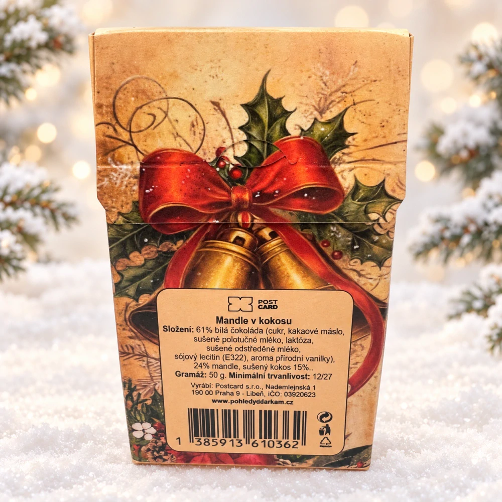 🎄🥥 Mandle v kokosu – Šťastné Vánoce se zvonky, 50 g