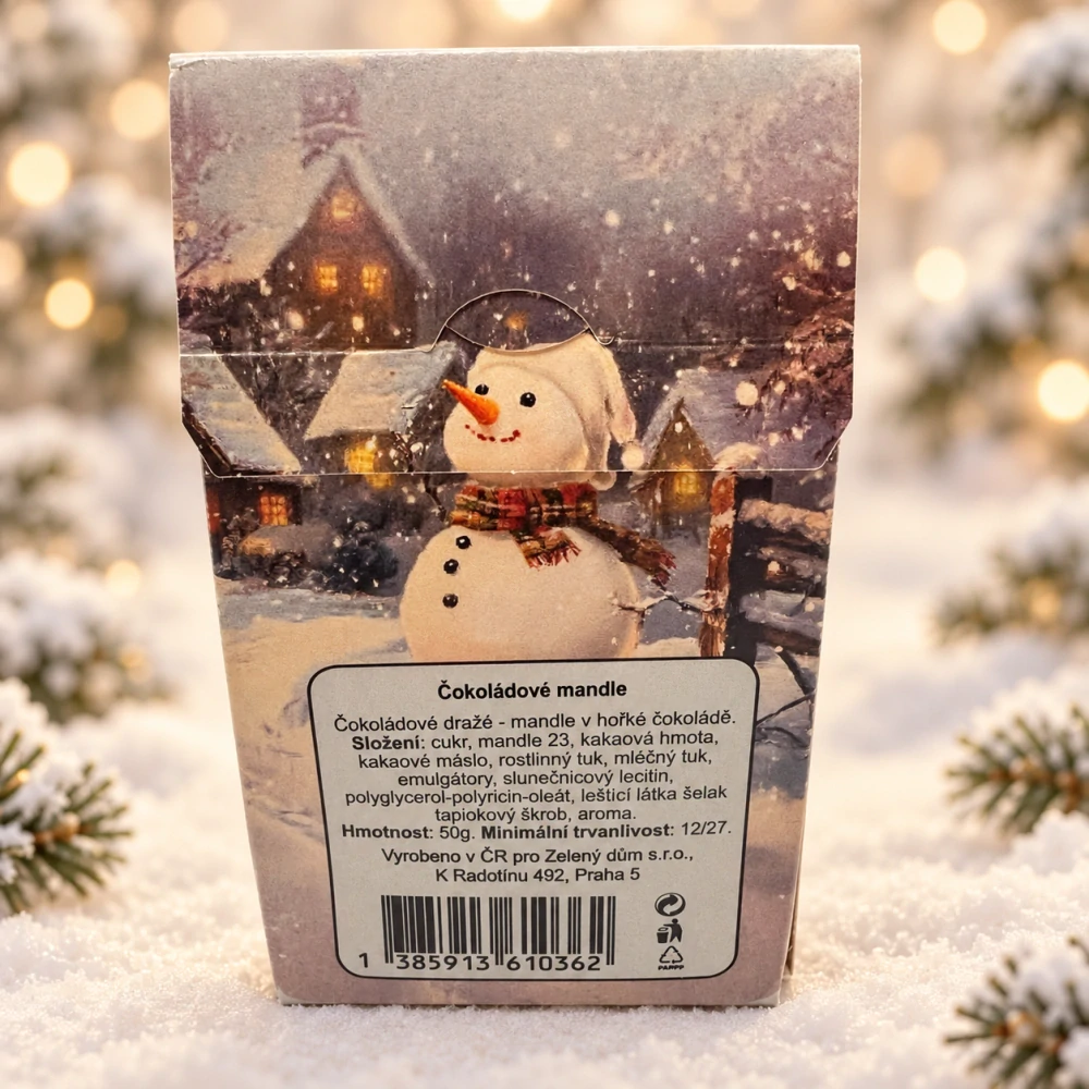 🎄⛄ Mandle v hořké čokoládě – Šťastné Vánoce, 50 g