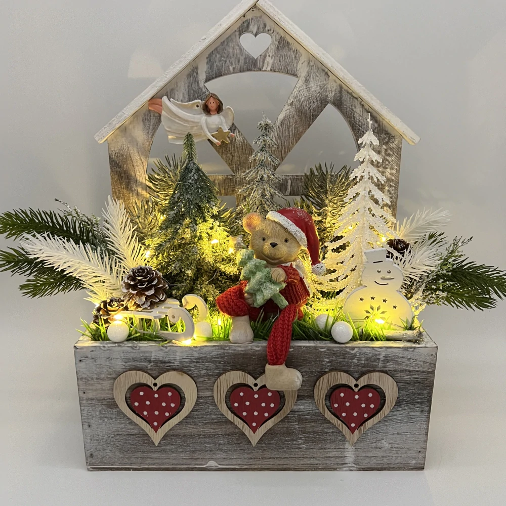 🧸🎄 Vánoční dekorace s medvídkem a LED osvětlením