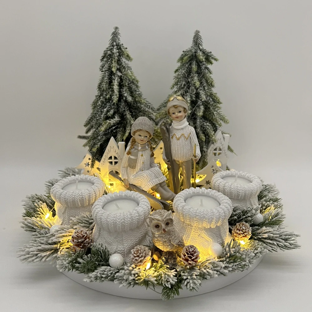 ❄️🕯️ Adventní věnec – Zimní radovánky s LED osvětlením