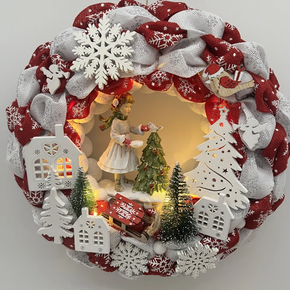 🎄❤️ Vánoční svítící věnec – zimní holčička