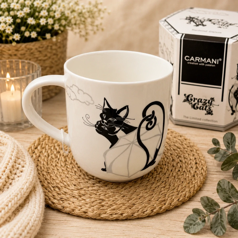 🐱☕ Porcelánový hrnek CARMANI® – Crazy Cats v dárkové krabičce, 450 ml 🎁