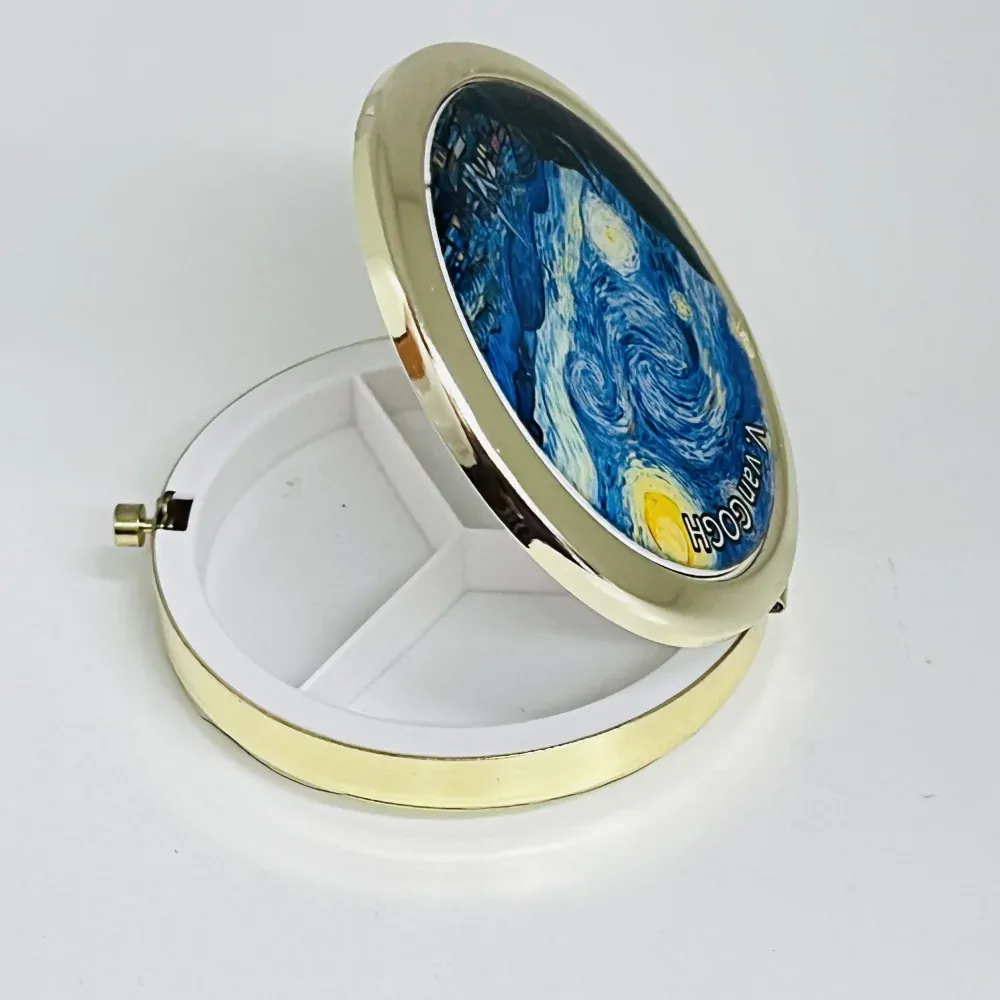 DÓZA NA PILULKY MOTIV VINCENT VAN GOGH - HVĚZDNÁ NOC - ZLATÝ LEM