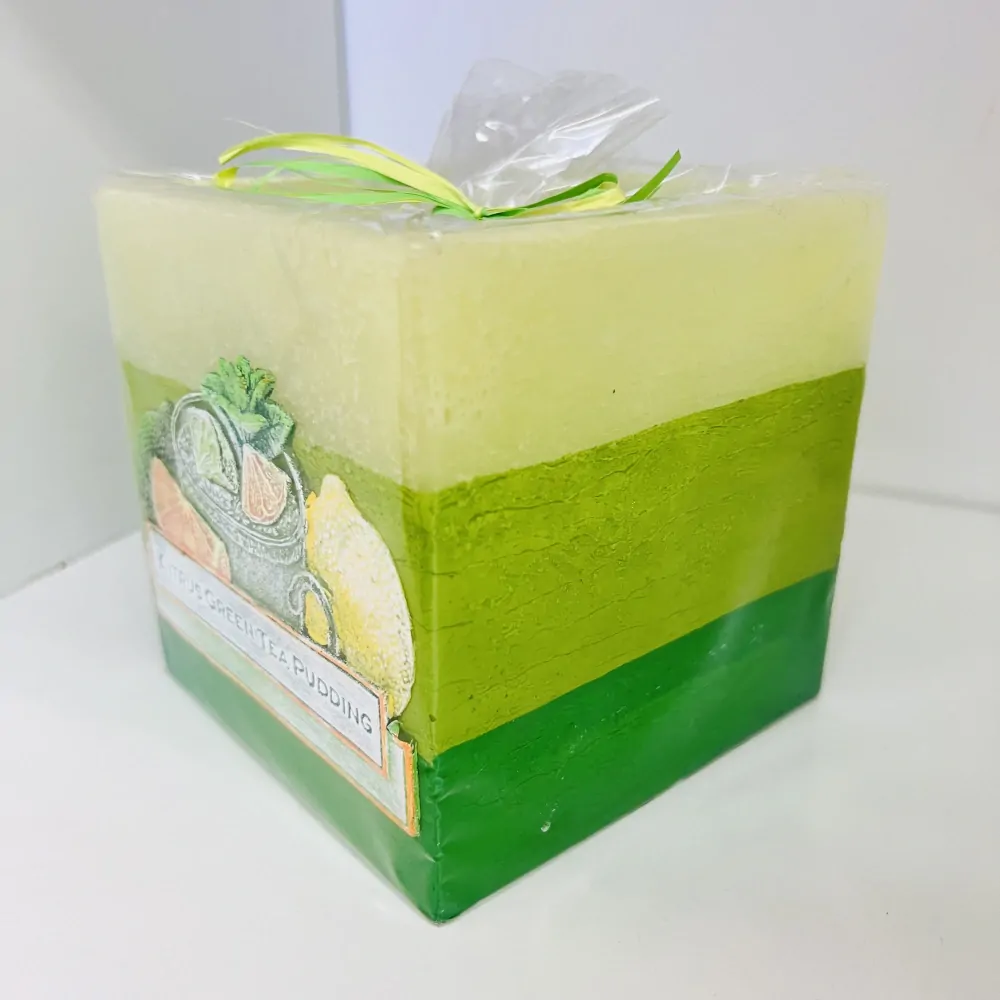 SVÍČKA LAMPION NA ČAJOVOU SVÍČKU MOTIV ZELENÉHO ČAJE A CITRUSŮ