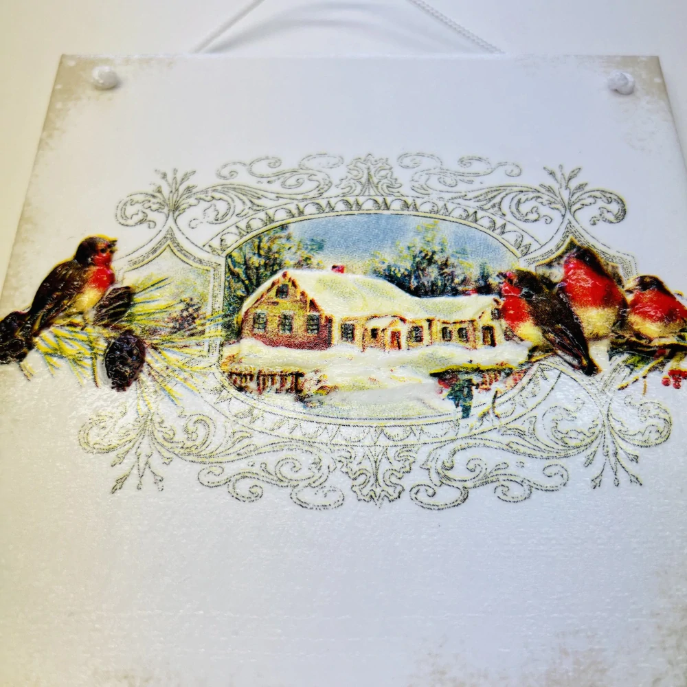 DEKORACE K ZAVĚŠENÍ DLAŽDICE ZDOBENA  3D TECHNIKOU DECOUPAGE