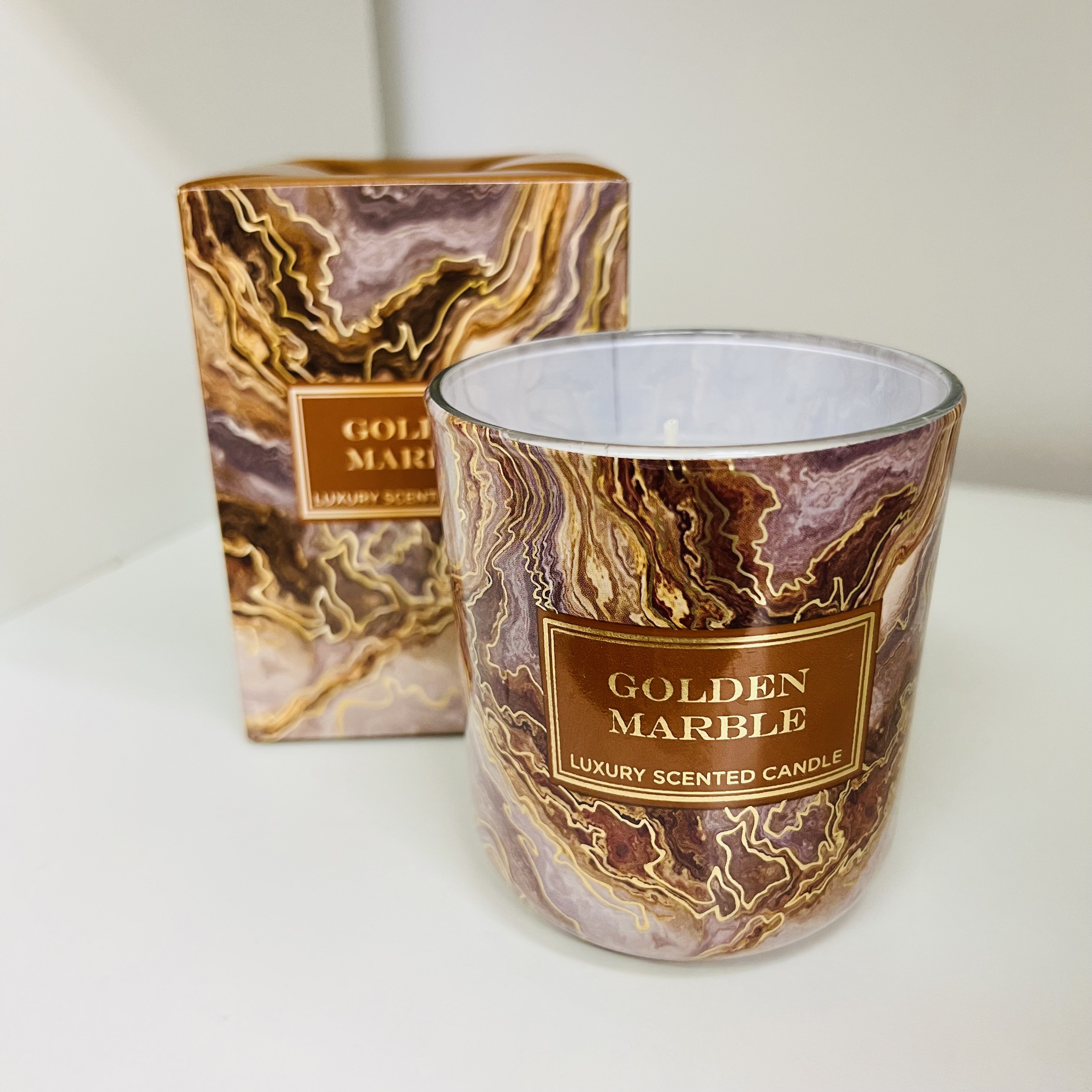 SVÍČKA VE SKLE V DÁRKOVÉM BALENÍ  - GOLDEN MARBLE