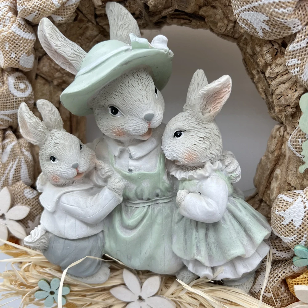 JARNÍ DEKORACE VĚNEC NA DVEŘE S RODINKOU