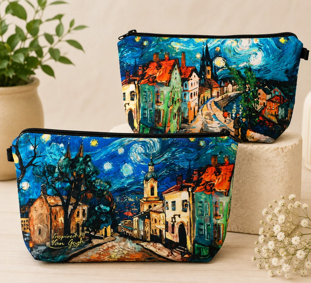 🎨✨ Kosmetická taška se zipem – volná inspirace Vincentem van Goghem 👜🌌