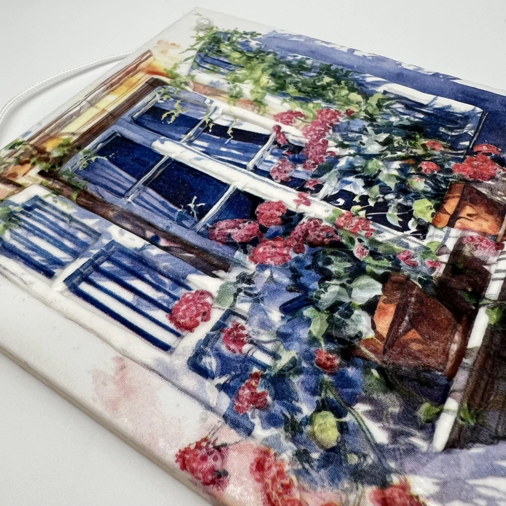 DEKORACE K ZAVĚŠENÍ DLAŽDICE ZDOBENÁ TECHNIKOU DECOUPAGE 3D