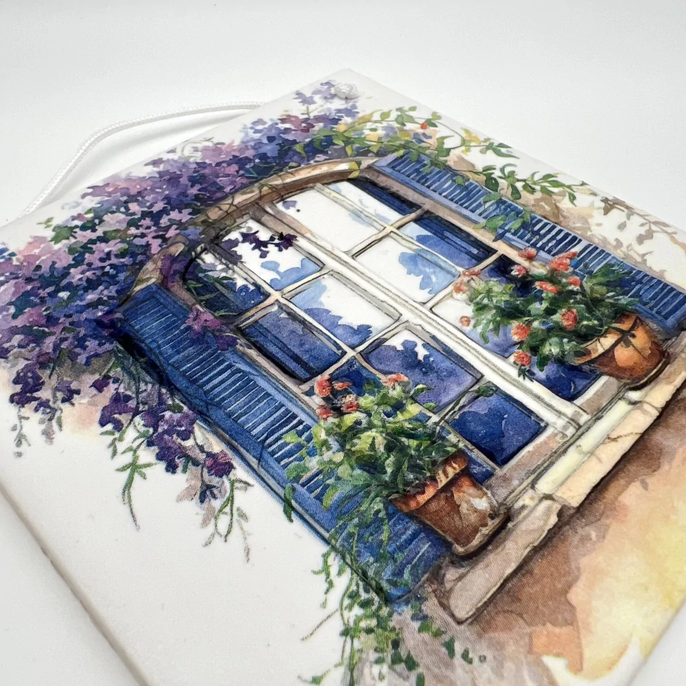 DEKORACE K ZAVĚŠENÍ DLAŽDICE ZDOBENÁ TECHNIKOU DECOUPAGE 3D
