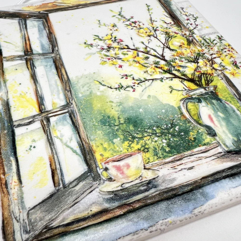 DEKORACE K ZAVĚŠENÍ DLAŽDICE ZDOBENÁ TECHNIKOU DECOUPAGE 3D 