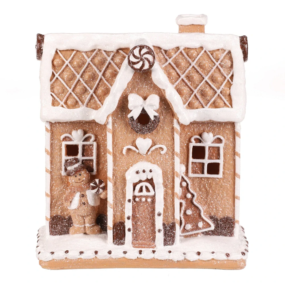 ZIMNÍ DEKORACE PERNÍKOVÝ DOMEČEK S PANÁČKEM A S LED OSVĚTLENÍM