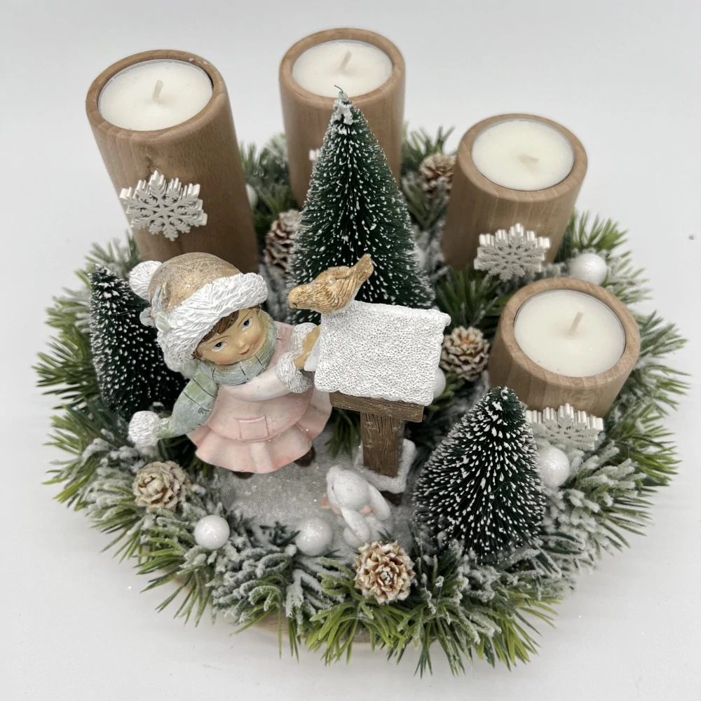 ZIMNÍ DEKORACE ADVENTNÍ SVÍCEN NA ČAJOVÉ SVÍČKY