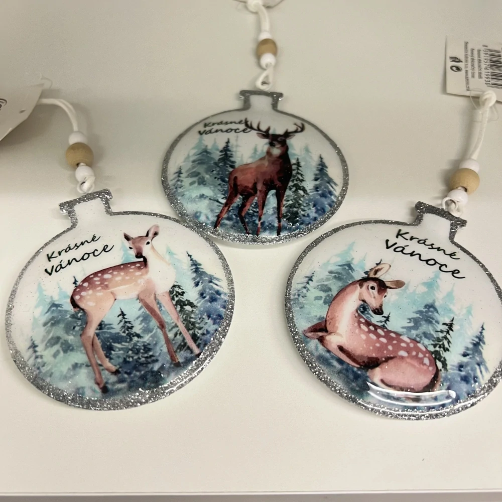 🎄 Kovové vánoční ověsky – baňky s lesními motivy | mix 3 druhů