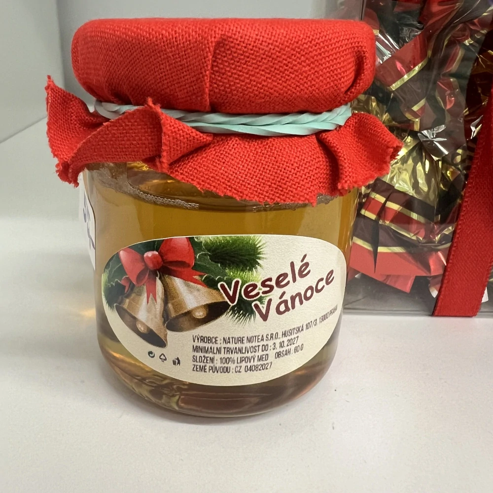 🎁 Vánoční dárkový balíček – med „Veselé Vánoce“ + pralinky Moments