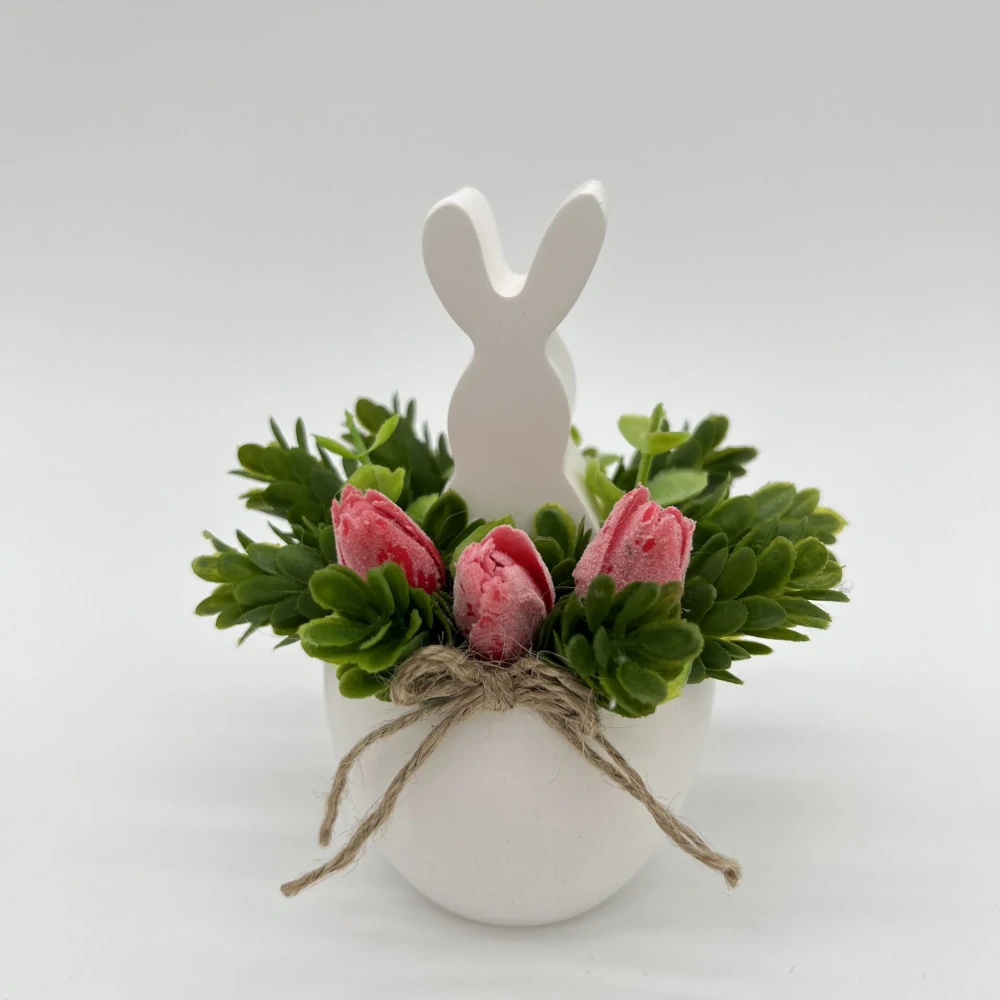 🐰🌸 Jarní dekorace se zajíčkem – červené kvítky 🌸🐰