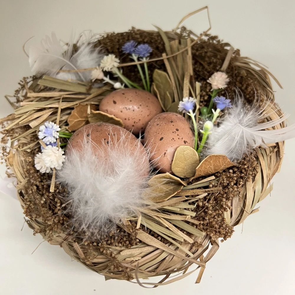🐣🌾 Velikonoční hnízdo se třemi vajíčky – 14 cm 🌾🐣