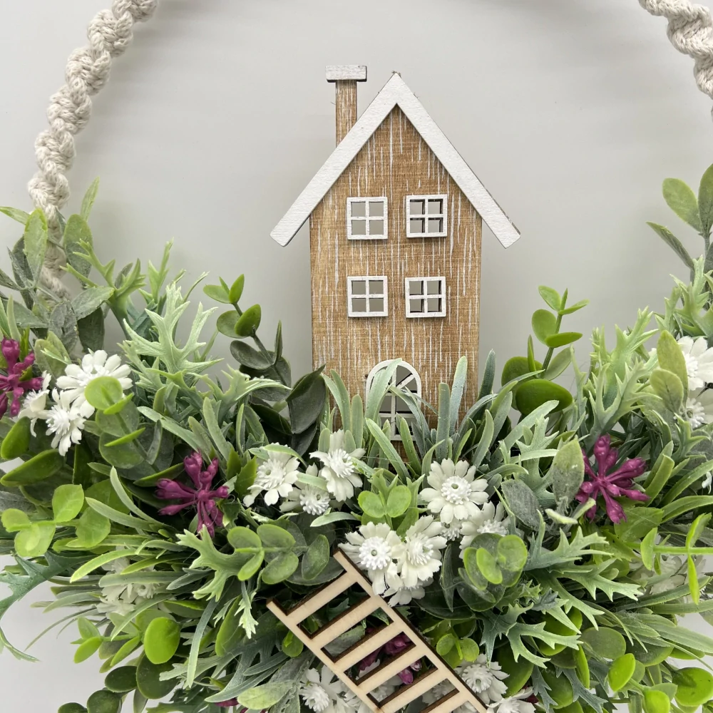 🌿🏡 Dekorační závěsný věnec s domečkem 🏡🌿
