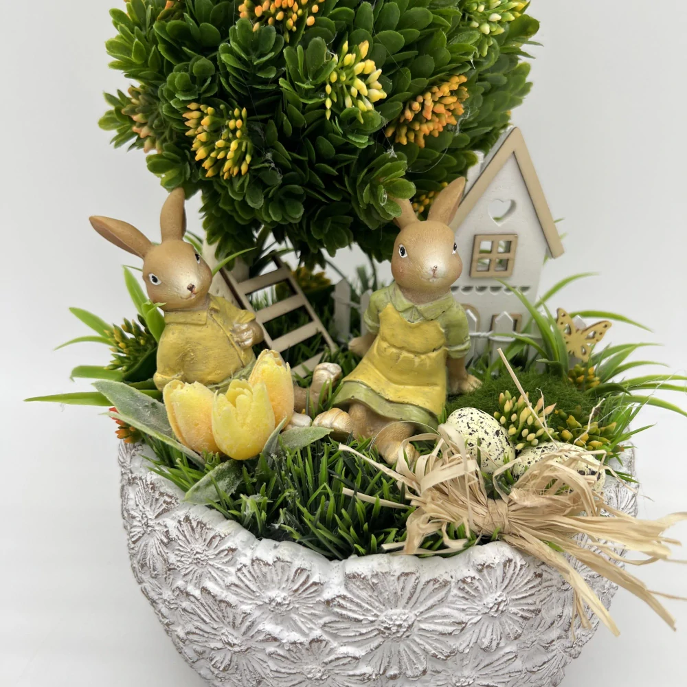 🐰🌿 Dekorační aranžmá se zajíčky a stromkem 🌿🐰