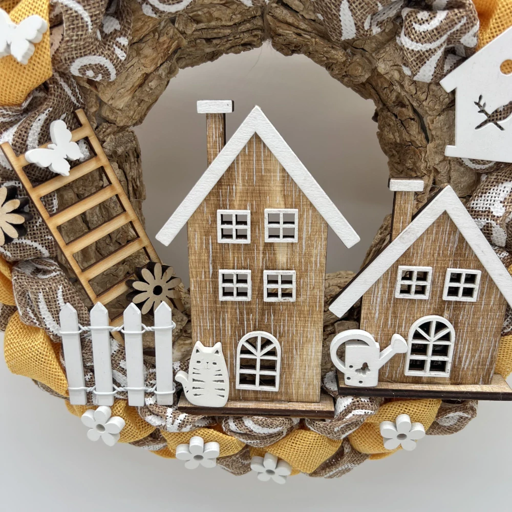 🏡🌼 Dekorační věnec s domečky – žlutý jarní styl 🌼🏡