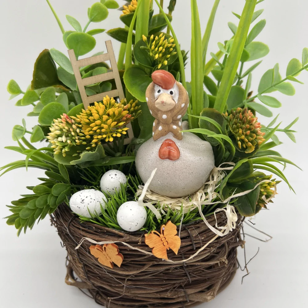 🐔🌿 Dekorační proutěný košík se slepičkou 🌿🐔